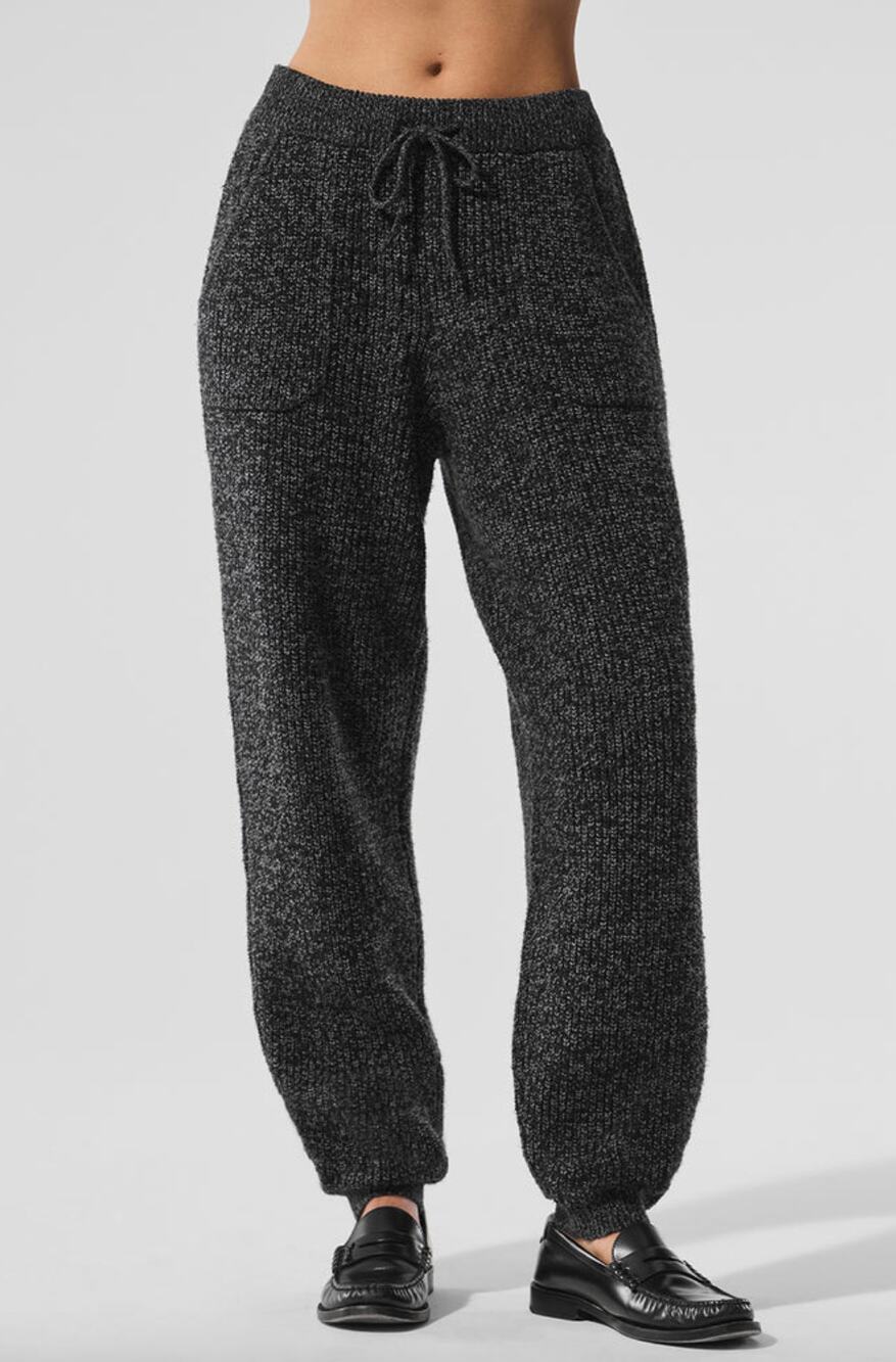 ALO Yoga Marl Knit Sweatpants Gray Relaxed Drawstring Jogger Black/Gray